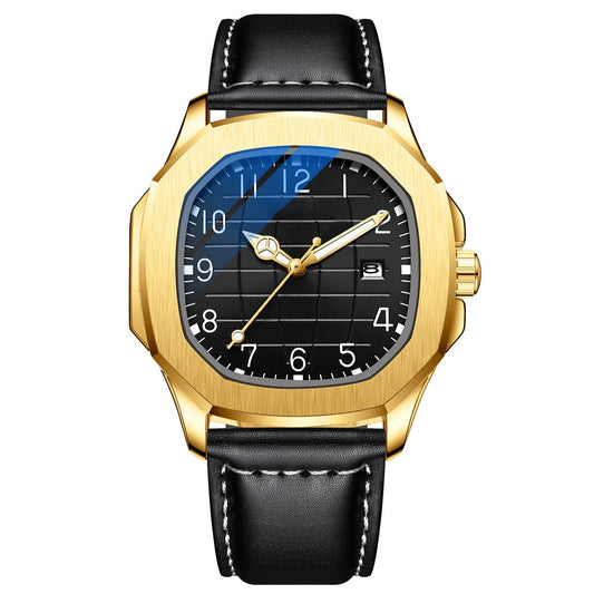 Luxury Gold color Presidential watch black face stainless steel Black Leather #10