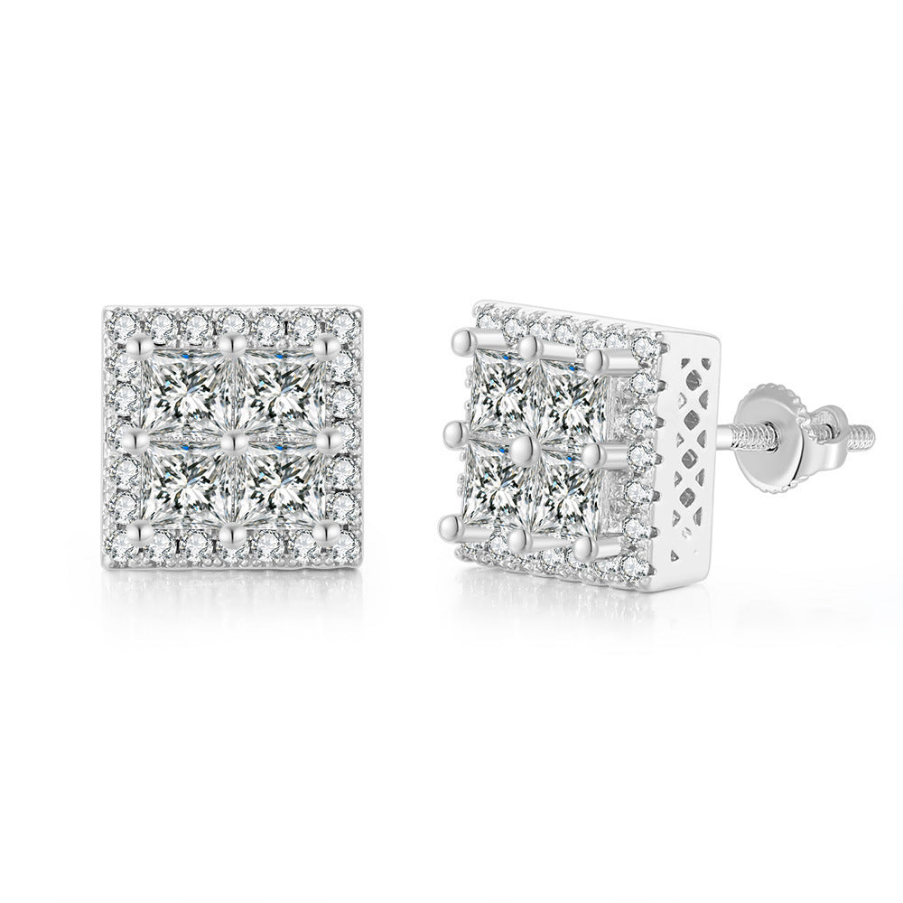 18k Layered Real Gold Filled Square pave earrings hip hop icedout screwback #24
