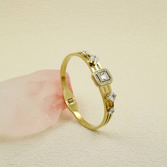18k Layered Real Stainless Steel Solid Fancy Bangle Cubic Zirconia #11