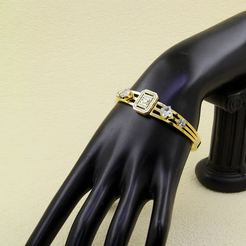 18k Layered Real Stainless Steel Solid Fancy Bangle Cubic Zirconia #11