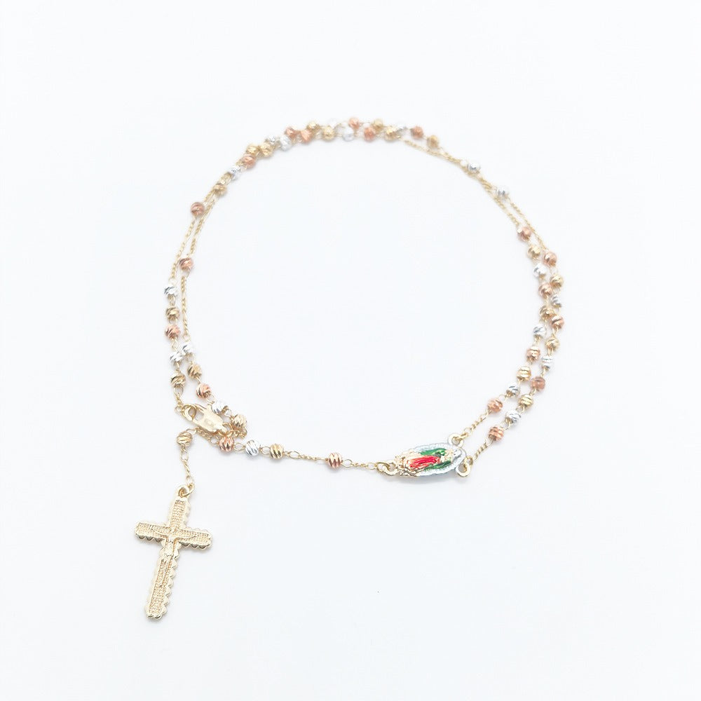 18k Layered Real Gold Filled Religious necklace rosary tri colors #13