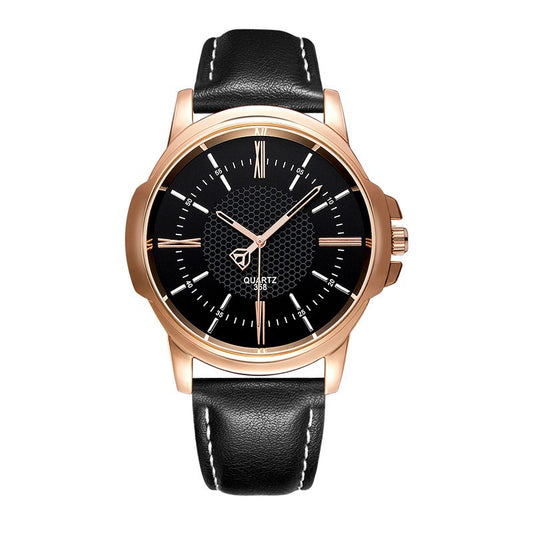 Luxury Presidential Watch Black Face Leather Band Stainless Steel Gold Color #11