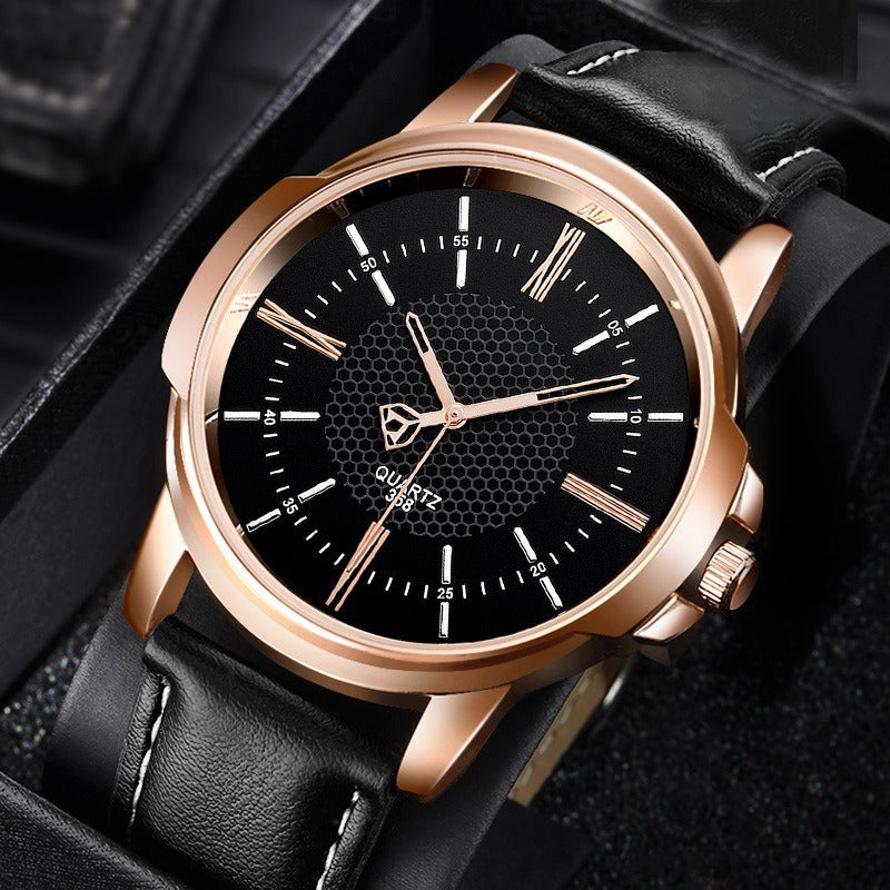 Luxury Presidential Watch Black Face Leather Band Stainless Steel Gold Color #11