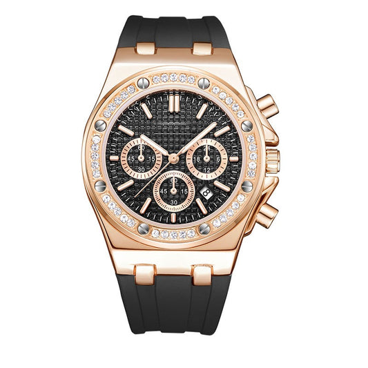 Luxury Presidential rose gold color watch black face rubber band #12
