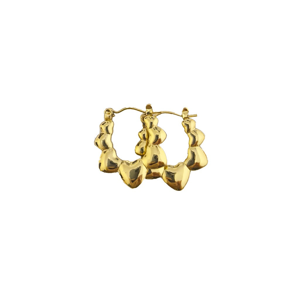 18k Layered Real Gold Filled hearts bamboo hoop earrings #89