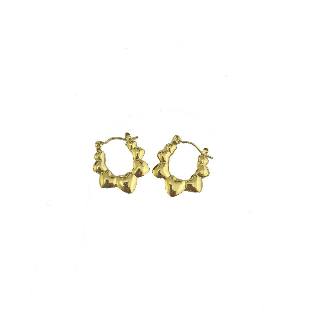 18k Layered Real Gold Filled hearts bamboo hoop earrings #89
