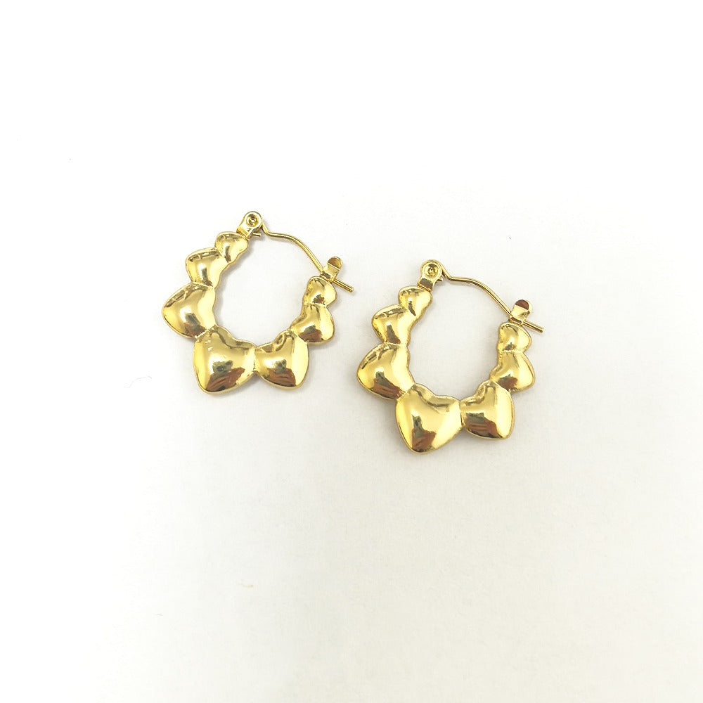 18k Layered Real Gold Filled hearts bamboo hoop earrings #89