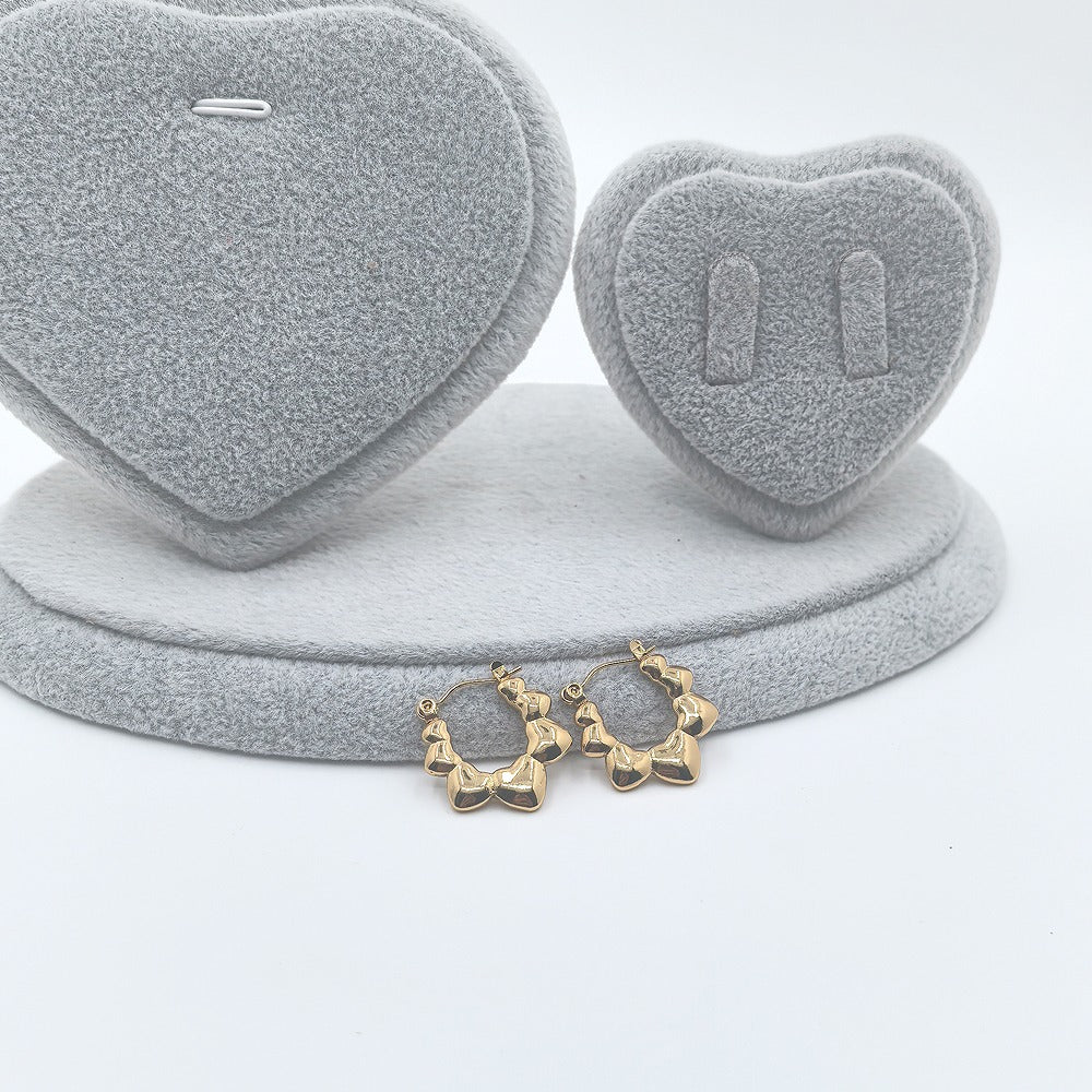 18k Layered Real Gold Filled hearts bamboo hoop earrings #89