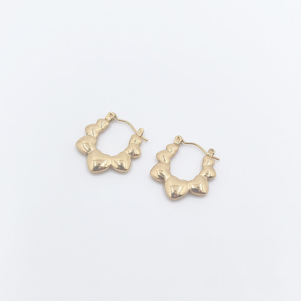 18k Layered Real Gold Filled hearts bamboo hoop earrings #89