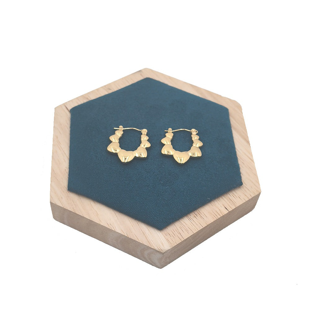 18k Layered Real Gold Filled hearts bamboo hoop earrings #89