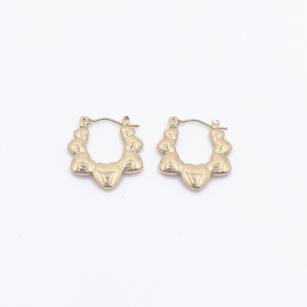 18k Layered Real Gold Filled hearts bamboo hoop earrings #89