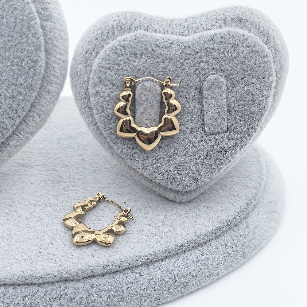 18k Layered Real Gold Filled hearts bamboo hoop earrings #89