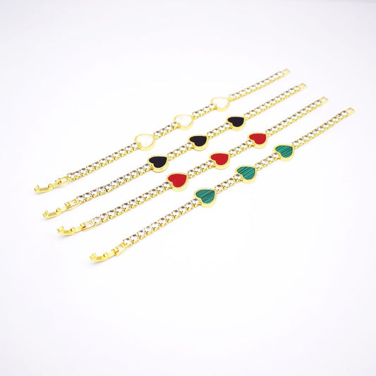 18k Layered Real Gold Filled tennis bracelet hearts 7.5 inches #15