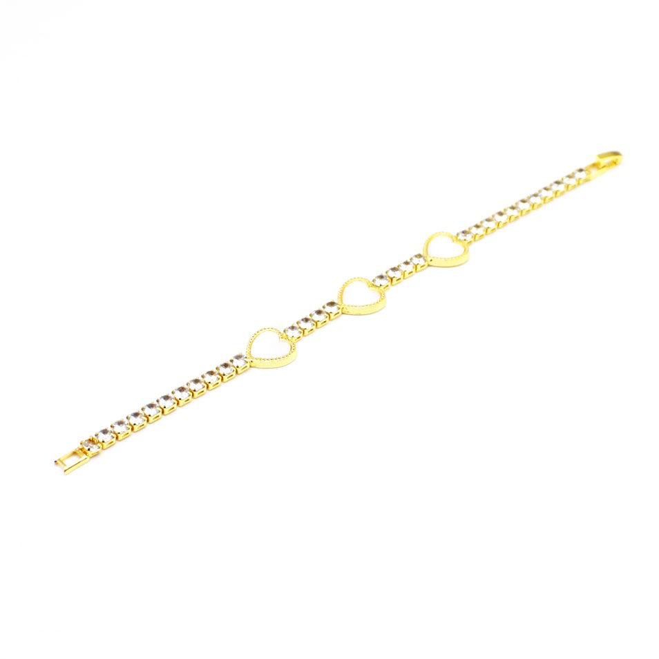 18k Layered Real Gold Filled tennis bracelet hearts 7.5 inches #15