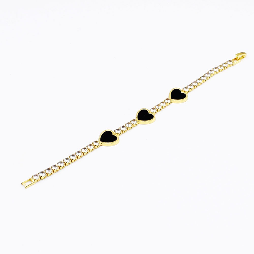 18k Layered Real Gold Filled tennis bracelet hearts 7.5 inches #15