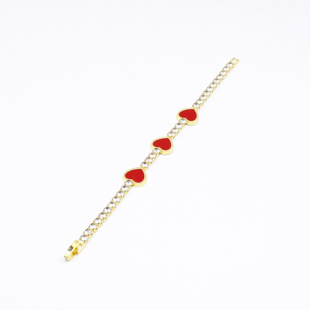 18k Layered Real Gold Filled tennis bracelet hearts 7.5 inches #15