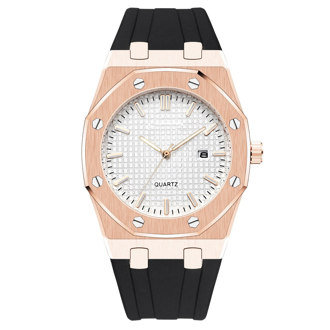 Luxury Presidential rose gold color watch white face rubber band stainless steel #14