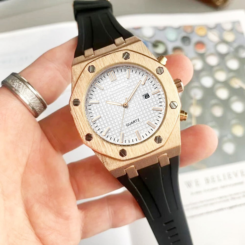 Luxury Presidential rose gold color watch white face rubber band stainless steel #14