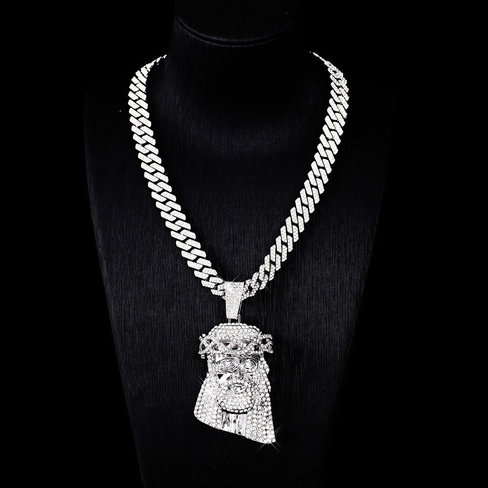 18k Layered Real gold Plated icedout chain with jesus face 3D pendant charm hip hop #46