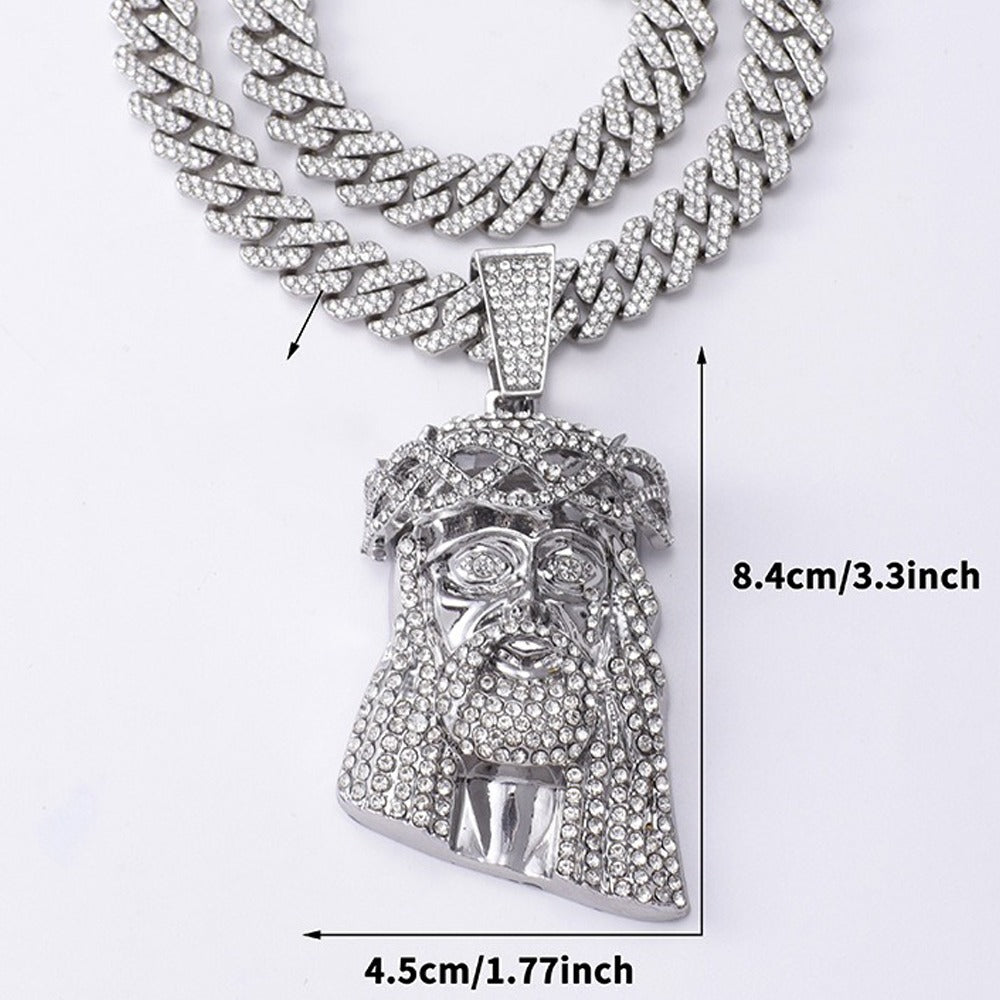 18k Layered Real gold Plated icedout chain with jesus face 3D pendant charm hip hop #46