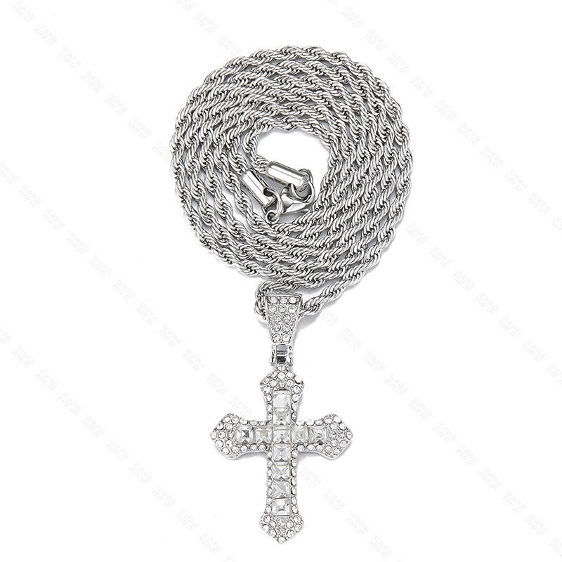 18k Layered Real Gold Plated icedout hip hop cross pendant with necklace chain #47