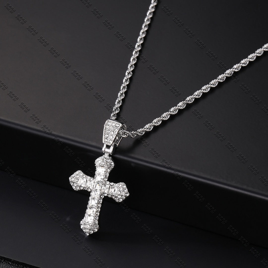 18k Layered Real Gold Plated icedout hip hop cross pendant with necklace chain #47