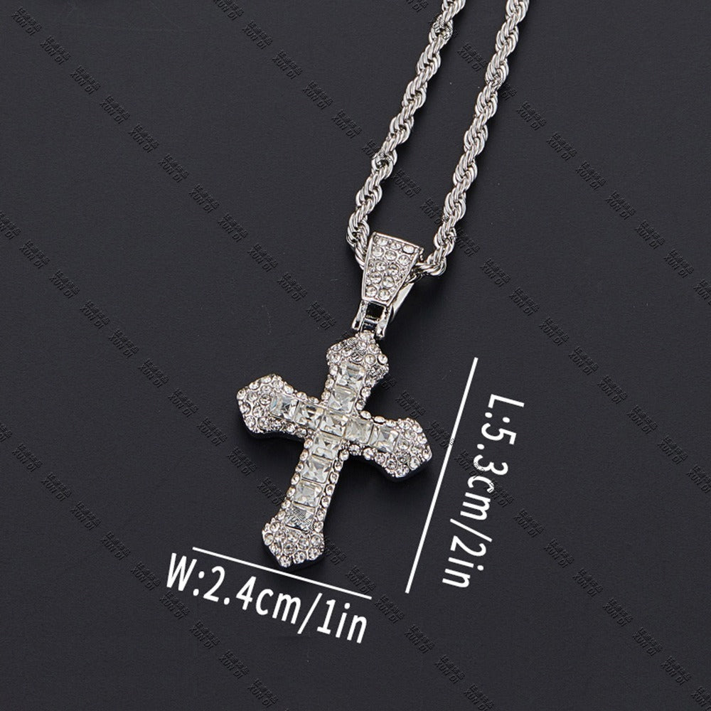 18k Layered Real Gold Plated icedout hip hop cross pendant with necklace chain #47