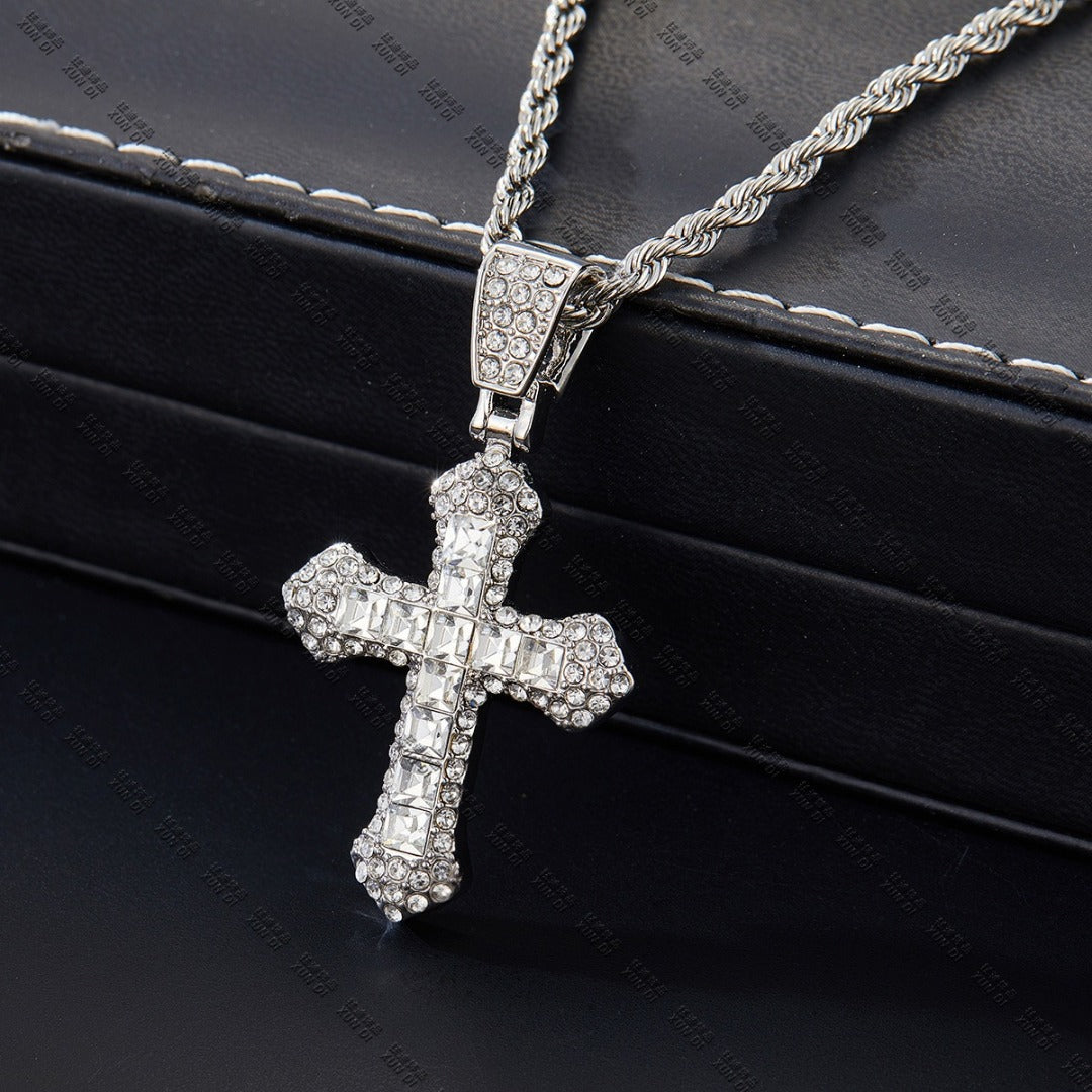 18k Layered Real Gold Plated icedout hip hop cross pendant with necklace chain #47