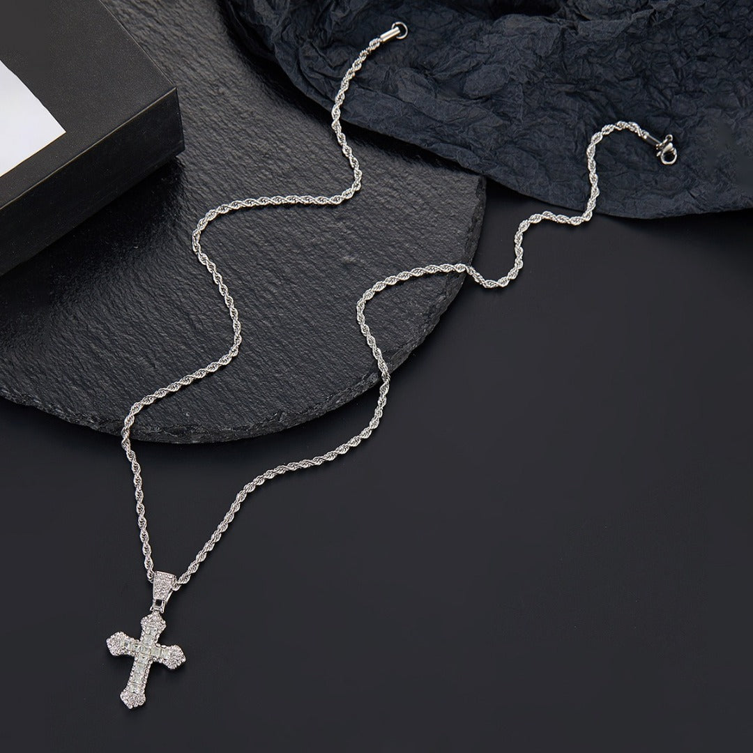 18k Layered Real Gold Plated icedout hip hop cross pendant with necklace chain #47