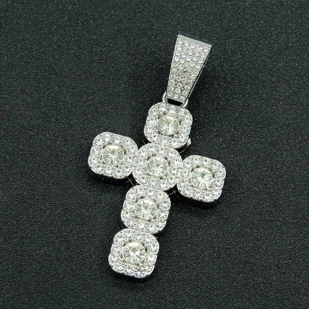 18k Layered Real Gold Plated icedout hip hop cross pendant charm with icedout chain #48