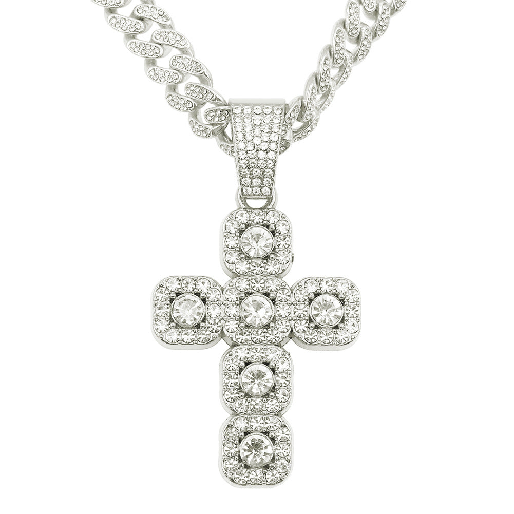 18k Layered Real Gold Plated icedout hip hop cross pendant charm with icedout chain #48