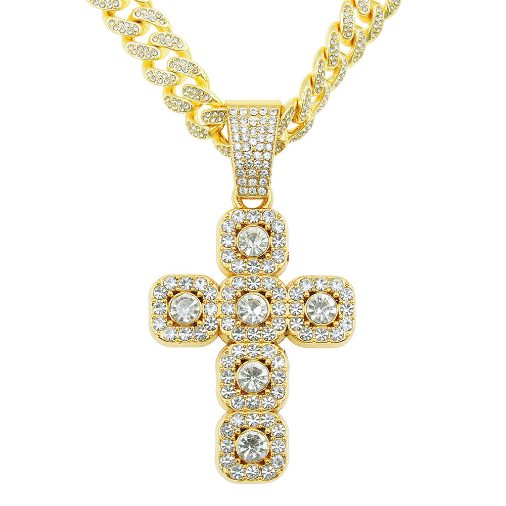 18k Layered Real Gold Plated icedout hip hop cross pendant charm with icedout chain #48
