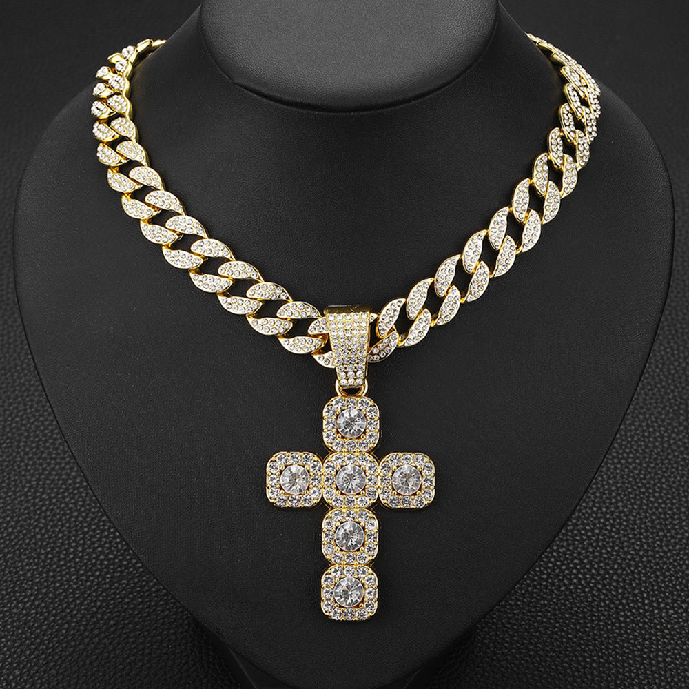 18k Layered Real Gold Plated icedout hip hop cross pendant charm with icedout chain #48