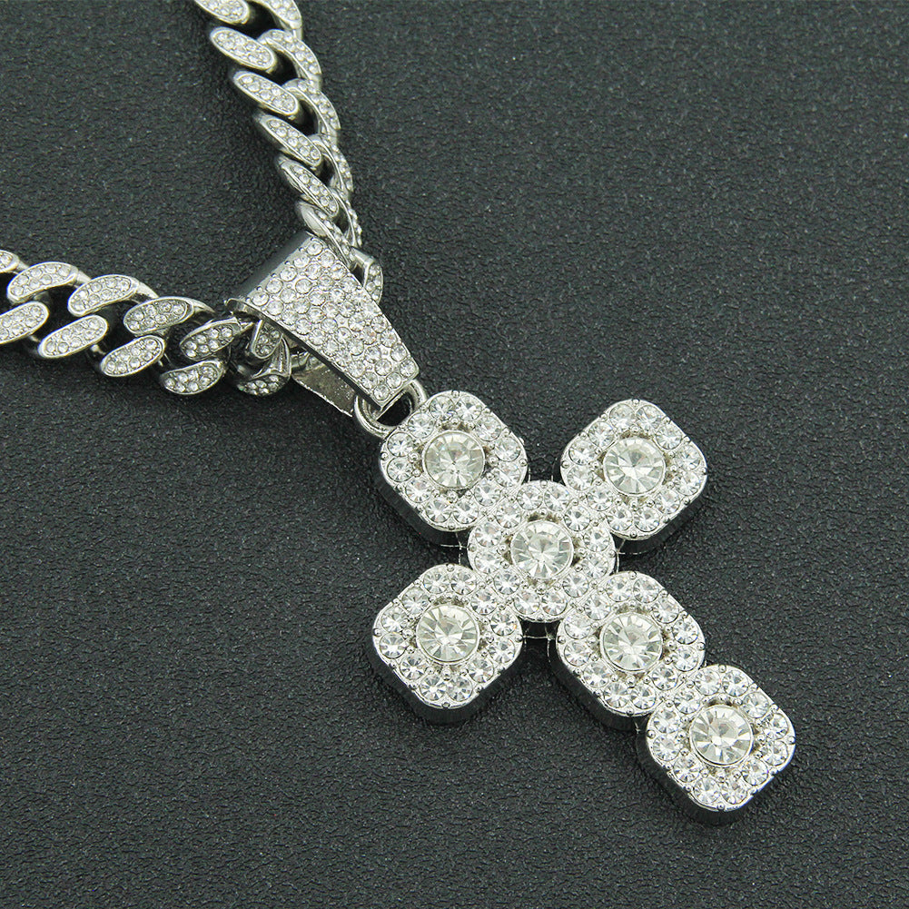 18k Layered Real Gold Plated icedout hip hop cross pendant charm with icedout chain #48