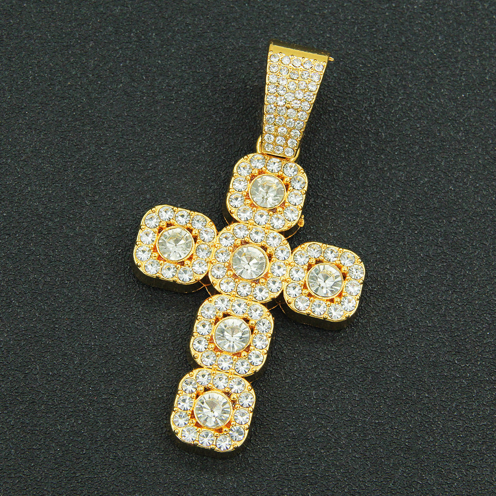 18k Layered Real Gold Plated icedout hip hop cross pendant charm with icedout chain #48