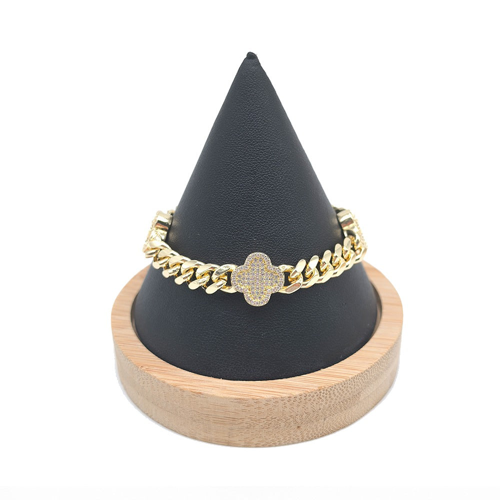 18k Layered Real Gold Plated icedout set close up cuben link with klef design hip hop #184