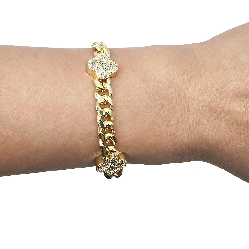 18k Layered Real Gold Plated icedout set close up cuben link with klef design hip hop #184