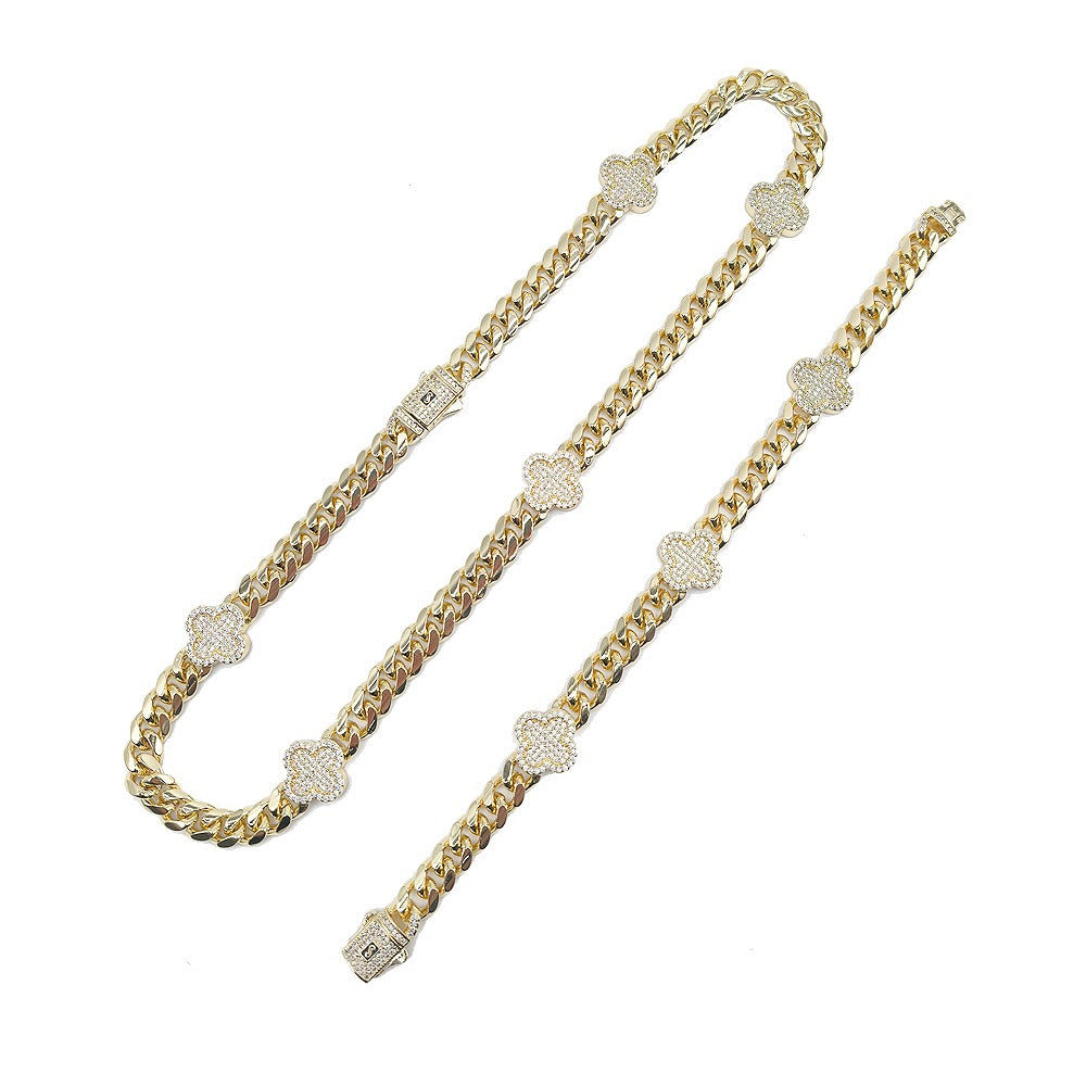 18k Layered Real Gold Plated icedout set close up cuben link with klef design hip hop #184