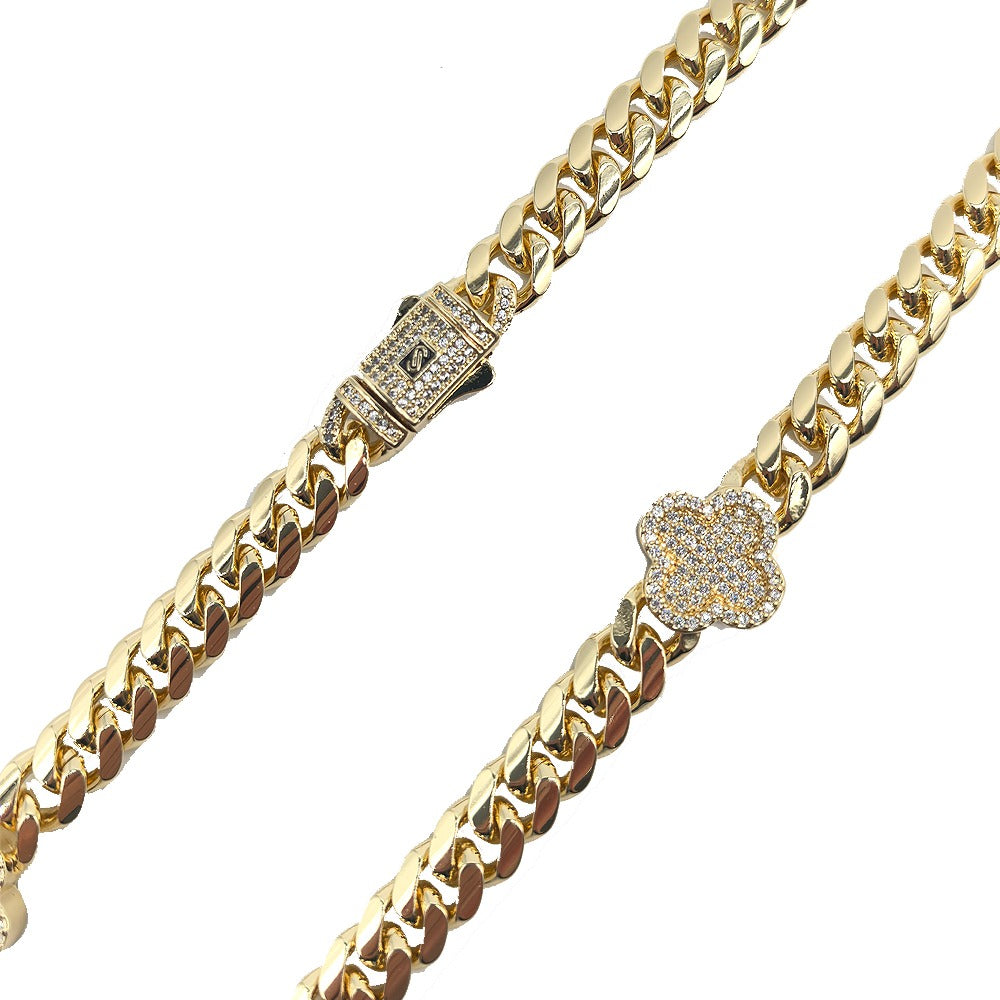 18k Layered Real Gold Plated icedout set close up cuben link with klef design hip hop #184