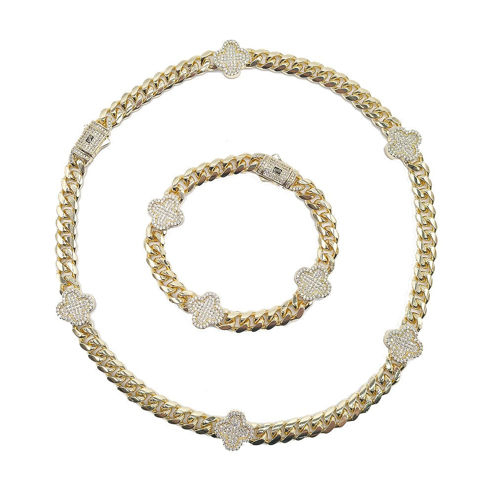 18k Layered Real Gold Plated icedout set close up cuben link with klef design hip hop #184