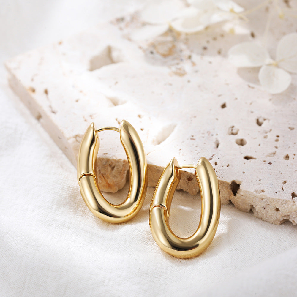 18k Layered Real Gold Filled oval shape hoop earrings #91