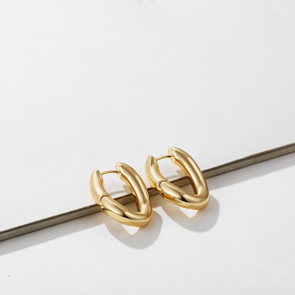 18k Layered Real Gold Filled oval shape hoop earrings #91