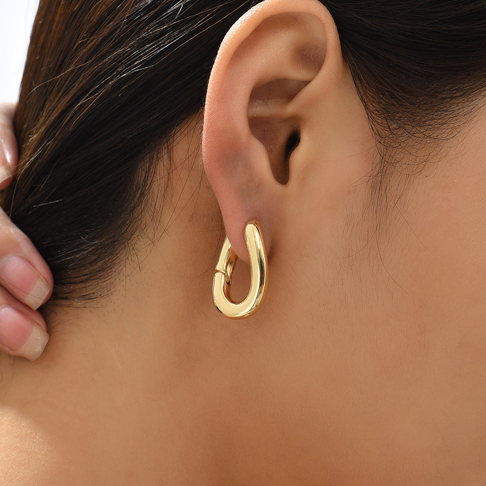 18k Layered Real Gold Filled oval shape hoop earrings #91