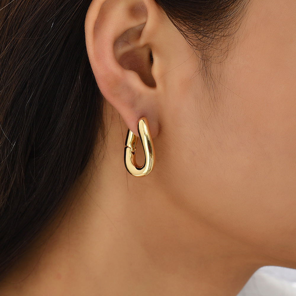 18k Layered Real Gold Filled oval shape hoop earrings #91