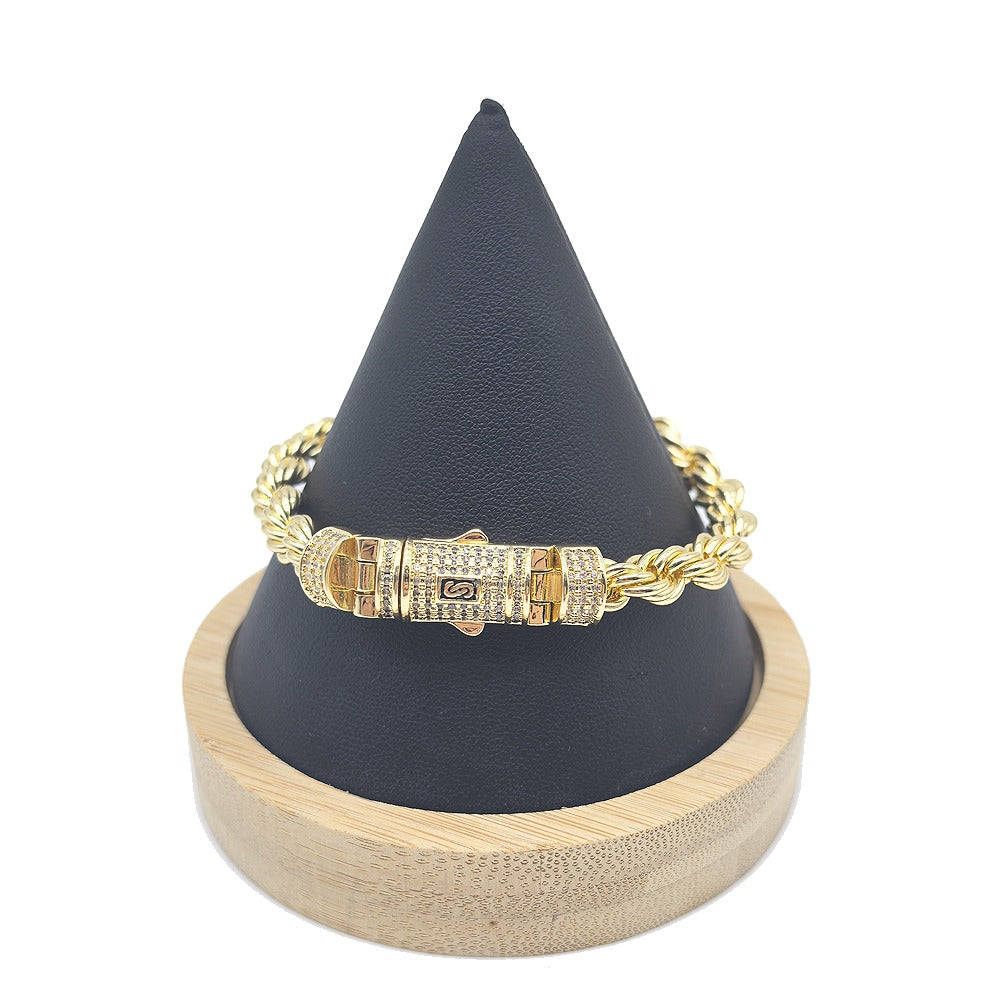 Hip hop rope links set necklace bracelet icedout lock gold Plated #186