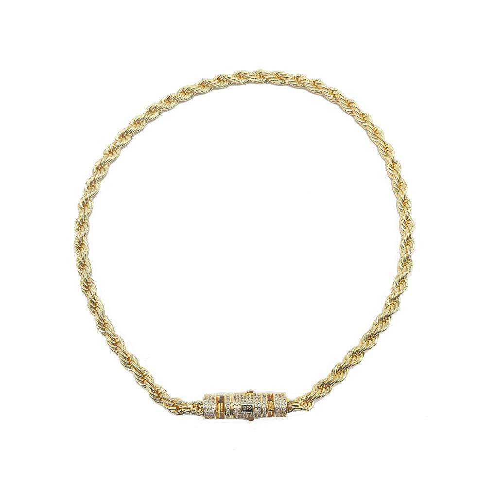 Hip hop rope links set necklace bracelet icedout lock gold Plated #186