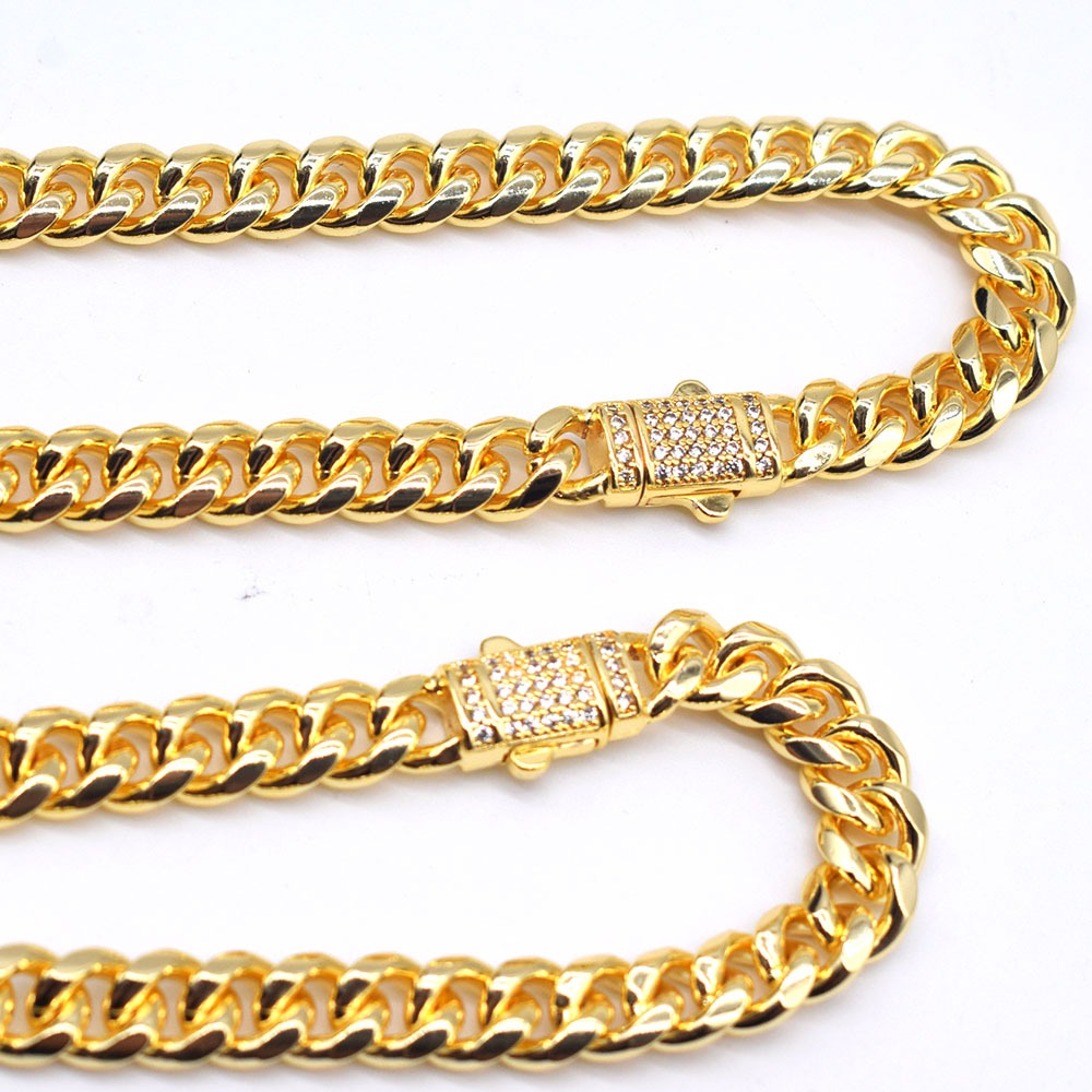 18k Layered Real Gold Plated hip hop cuben link set necklace bracelet icedout lock #187