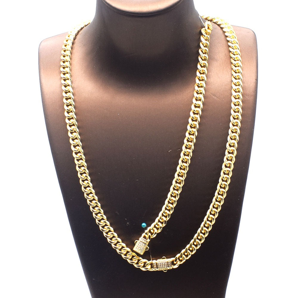 18k Layered Real Gold Plated hip hop cuben link set necklace bracelet icedout lock #187
