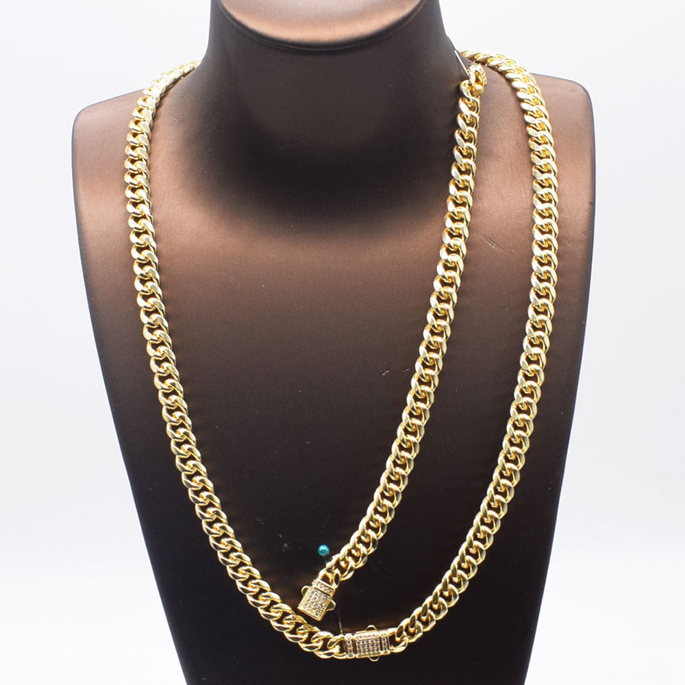 18k Layered Real Gold Plated hip hop cuben link set necklace bracelet icedout lock #187