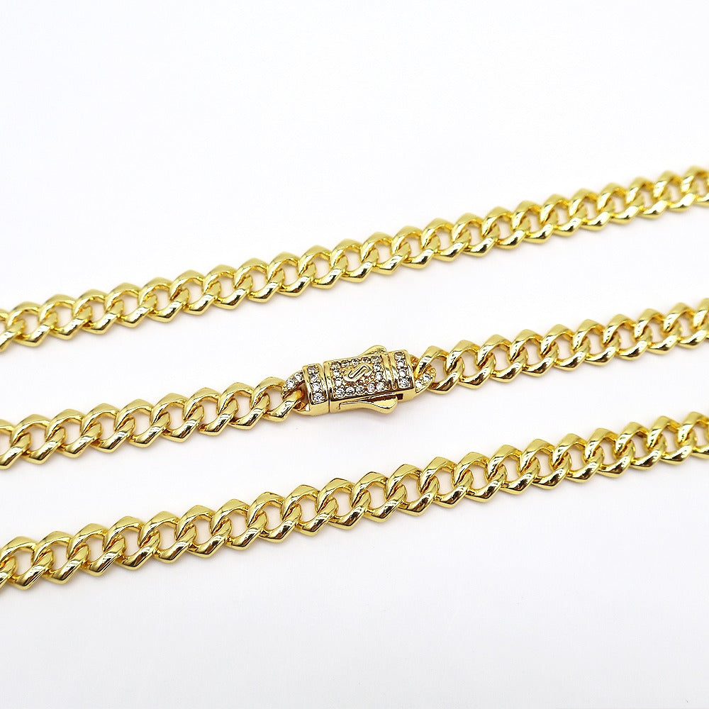 18k Layered Real Gold Plated cuben link set necklace bracelet icedout lock hip hop #188